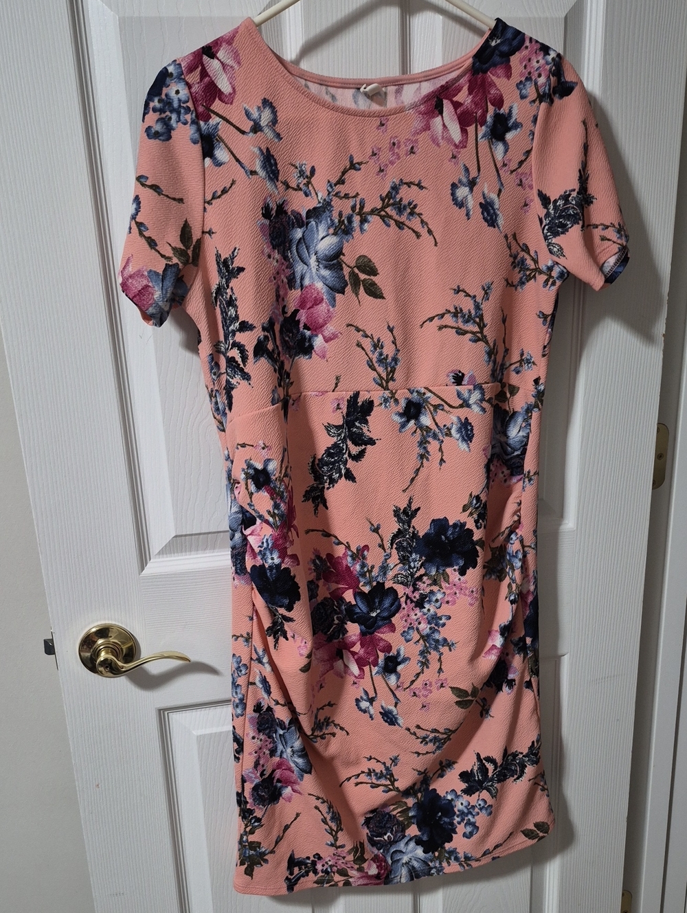 Pinkblush Peach Floral Midi Dress with Navy & Pink Blooms